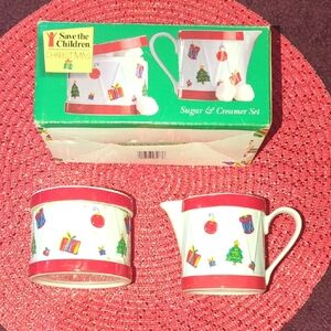 Christmas Sugar & Creamer Set with Red Accents
